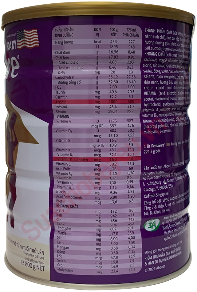 Sữa bột Pediasure lon 800g cho trẻ từ 10 tuổi trở lên