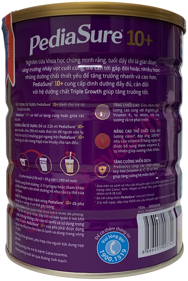 Sữa bột Pediasure lon 800g cho trẻ từ 10 tuổi trở lên