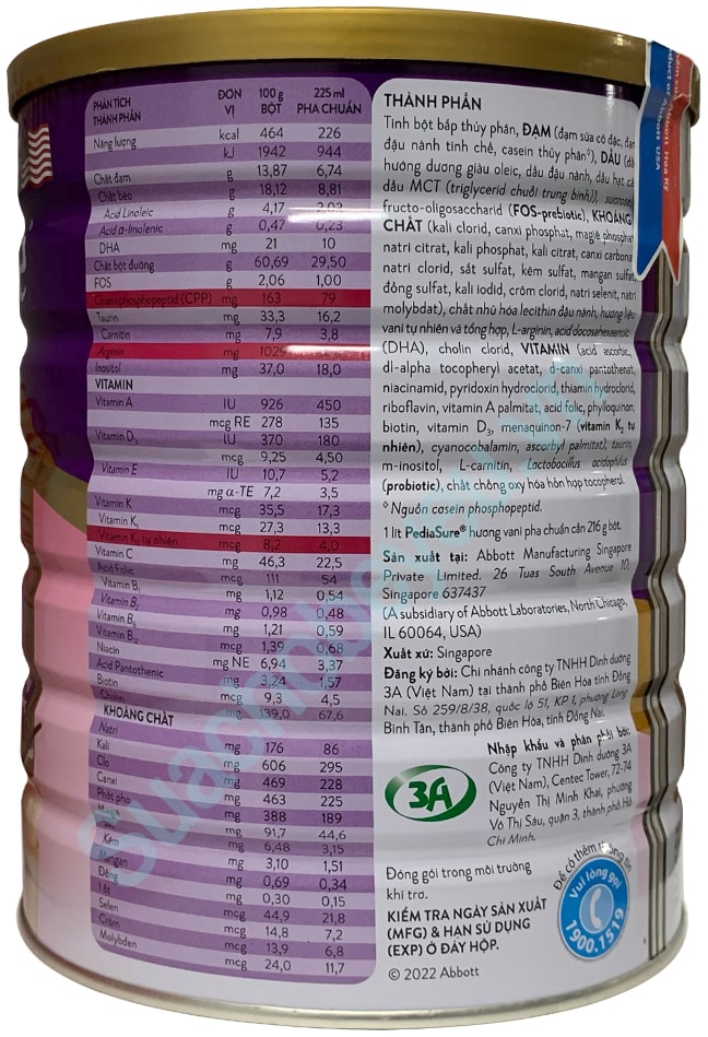 Sữa Pediasure ít ngọt lon 1.6kg cho trẻ Biếng ăn 1-10 tuổi