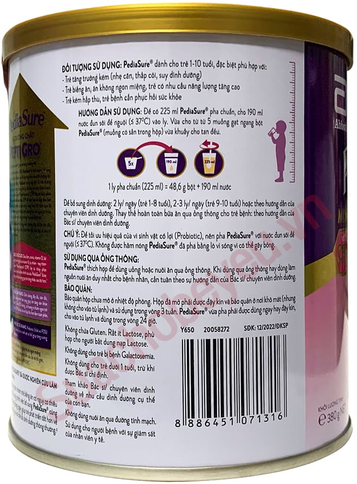 Sữa Pediasure lon nhỏ 380g cho trẻ từ 1-10 tuổi