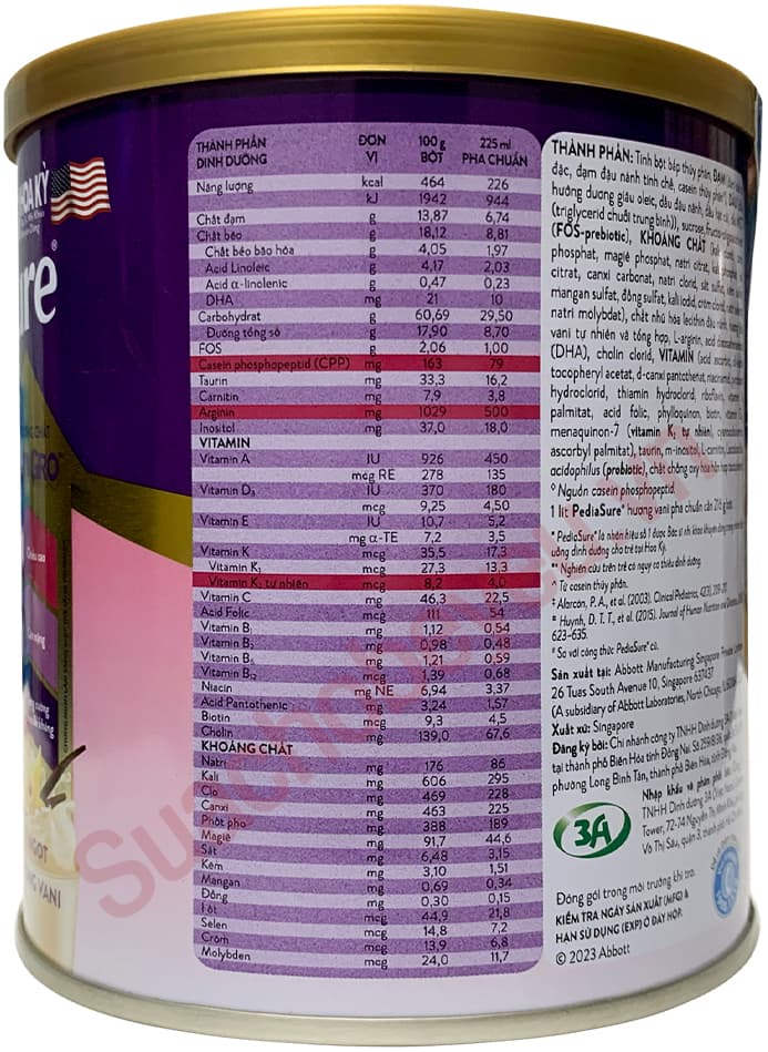 Sữa Pediasure lon nhỏ 380g cho trẻ từ 1-10 tuổi