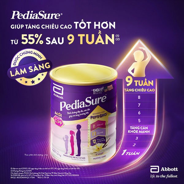 Sữa Pediasure Ít ngọt lon 800g cho trẻ biếng ăn 1-10 tuổi