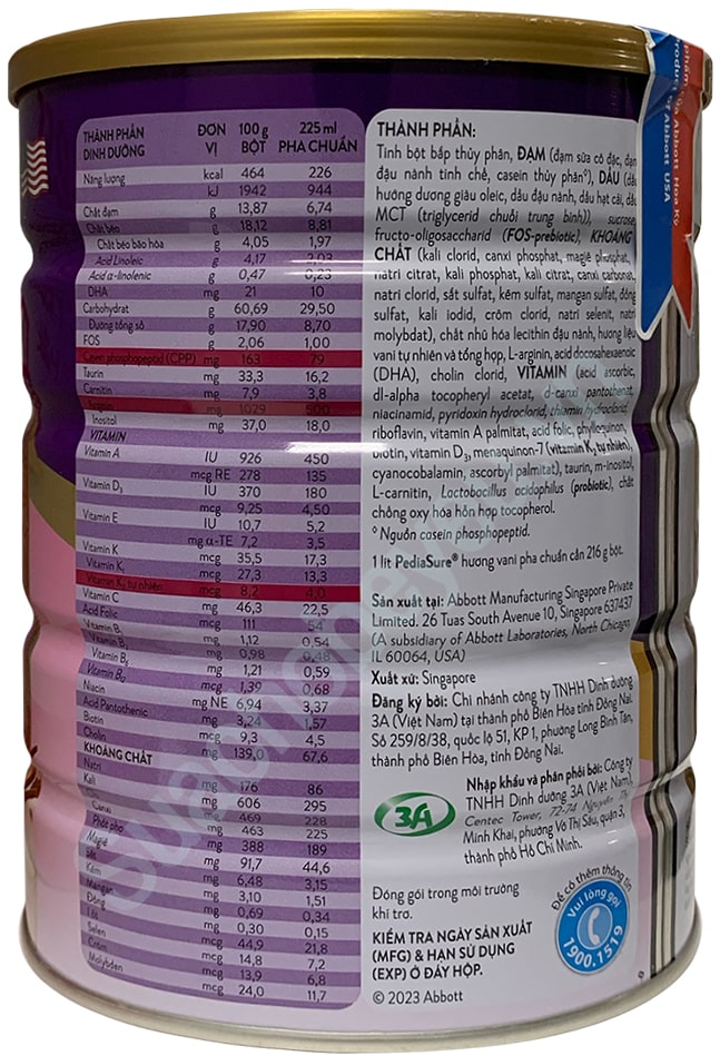 Sữa Pediasure Ít ngọt cho trẻ biếng ăn lon 800g