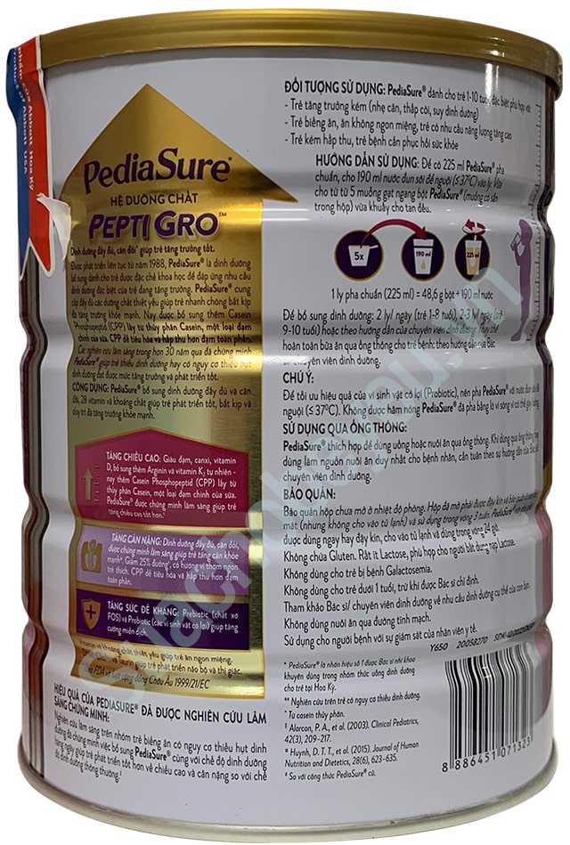 Sữa Pediasure Ít ngọt cho trẻ biếng ăn lon 800g